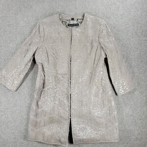 Pamela McCoy Leather‎ Jacket Womens M Cream Silver Animal Print Banded Longline